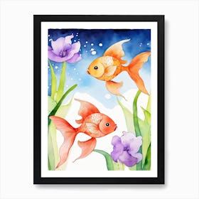 Twin Goldfish Watercolor Painting (4) Art Print