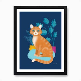 Ginger Tabby Cat With Plants Art Print