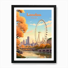 London England Millennium Wheel Travel Art Illustration Art Print