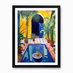 Painting Of A Cat In Jardin Majorelle Morocco In The Style Of Matisse 01 Art Print