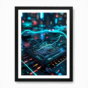 A Cyber Interface With Advanced Ai Capabilities Neural Connectivity Highlighted Glowing Cables Int (1) 2 Art Print