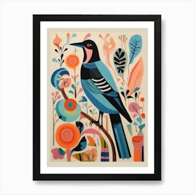 Colourful Scandi Bird Magpie 7 Art Print