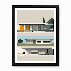 Iconic Mid-Century Modern Architectural Landmarks Art Print with Clean Lines and Geometric Shapes Series - 4 Art Print