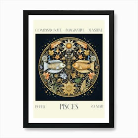 Pisces William Morris Zodiac Astral Sign Art Print