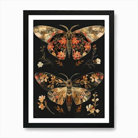 Night Butterflies William Morris Style 9 Art Print