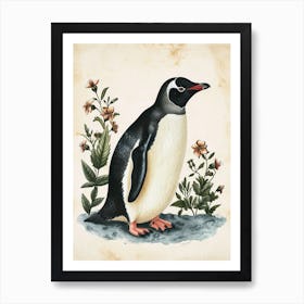 Adlie Penguin Floreana Island Vintage Botanical Painting 2 Art Print