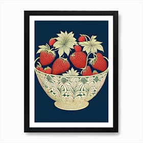 Bowl Of Strawberries, Fruit, William Morris Style Art Print
