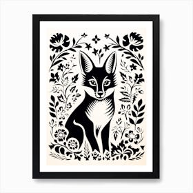 Fox In The Forest Linocut White Illustration 17 Art Print