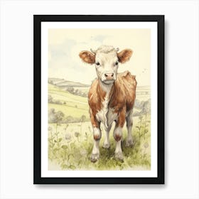 Storybook Animal Watercolour Cow 2 Art Print