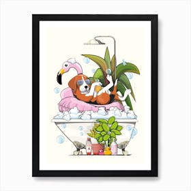 Beagle Dog In The Bath Art Print