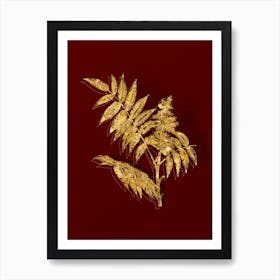Vintage Staghorn Sumac Botanical in Gold on Red Art Print