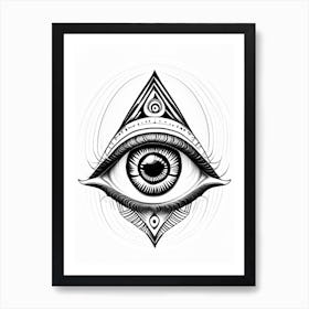 Psychic Abilities, Symbol, Third Eye Simple Black & White Illustration 1 Art Print