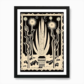 B&W Cactus Illustration Trichocereus Cactus 1 Art Print