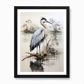 Pelican, Japanese Brush Painting, Ukiyo E, Minimal 2 Art Print