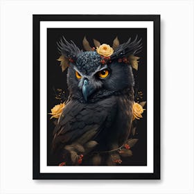 Owl With flowers Art Print