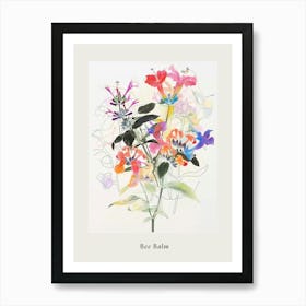 Bee Balm Collage Flower Bouquet Poster Art Print