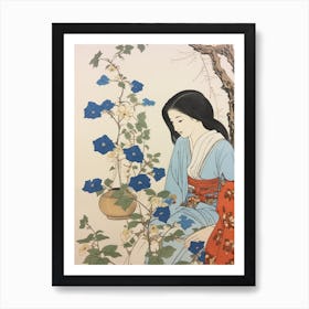 Asagao Morning Glory 1 Vintage Japanese Botanical And Geisha Art Print