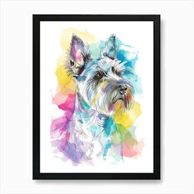 Pastel Miniature Schnauzer Dog Watercolour Line Illustration 4 Art Print