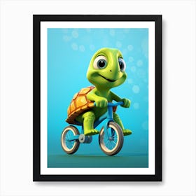 Animated Turtle Riding A Bike Art Print