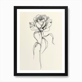 English Rose Black And White Line Drawing 22 Art Print