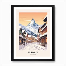 Vintage Winter Travel Poster Zermatt Switzerland 2 Art Print