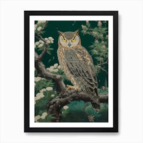 Ohara Koson Inspired Bird Painting Great Horned Owl 1 Art Print