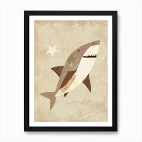Cute Storybook Style Shark Muted Pastels 5 Art Print