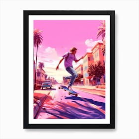 Skateboarding In Miami, United States Futuristic 3 Art Print