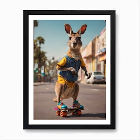 Kangaroo On Skateboard Art Print