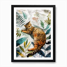 Cat Sleeping On Bed animal Cat's life Art Print