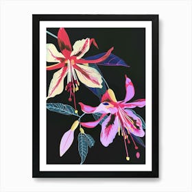 Neon Flowers On Black Fuchsia 3 Art Print