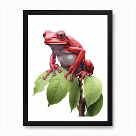 Red Tree Frog Botanical Realistic 3 Art Print