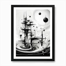 Parallel Universes Abstract Black And White 1 Art Print