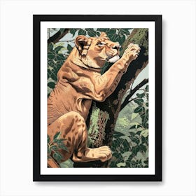 Barbary Lion Relief Illustration Climbing A Tree 4 Art Print