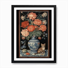 Carnation With A Cat 4 William Morris Style Art Print