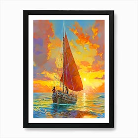 Sailboat At Sunset 6 Art Print