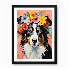 Border Collie Portrait With A Flower Crown, Matisse Painting Style 2 Art Print