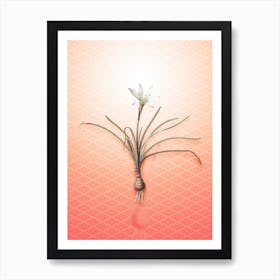 Rain Lily Vintage Botanical in Peach Fuzz Hishi Diamond Pattern n.0109 Art Print