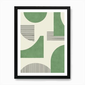 Line Art Geometric Abstract Pattern - Forest Green Art Print