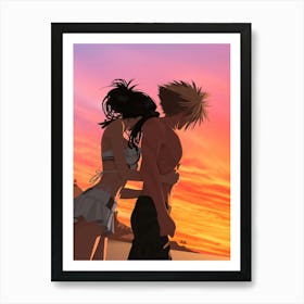 Kissing Couple At Sunset Art Print