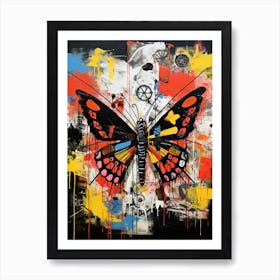 Butterfly in Basquiat's Style, mixed colors Art Print