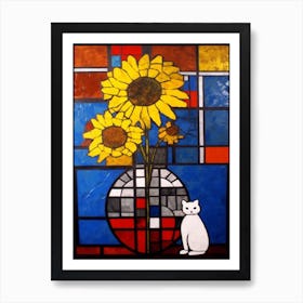 Queen With A Cat 2 De Stijl Style Mondrian Art Print