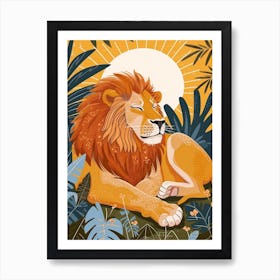 African Lion Resting In The Sun Illustration 3 Art Print