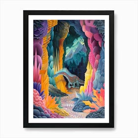 Dinosaur In The Colourful Cave Painting 2 Art Print