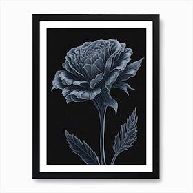 A Carnation In Black White Line Art Vertical Composition 58 Art Print