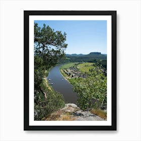 Trees frame the view of the Elbe valley in Saxon Switzerland Art Print