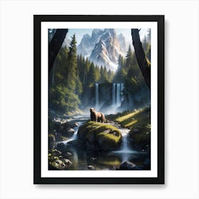 Forest waterfall in the alps #7 - Oil Painting Art Print