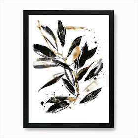 Black And Gold Leaves 3 Art Print