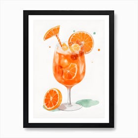 Aperol With Ice And Orange Watercolor Vertical Composition 37 Art Print