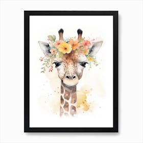 Floral Baby Giraffe Watercolour 3 Art Print